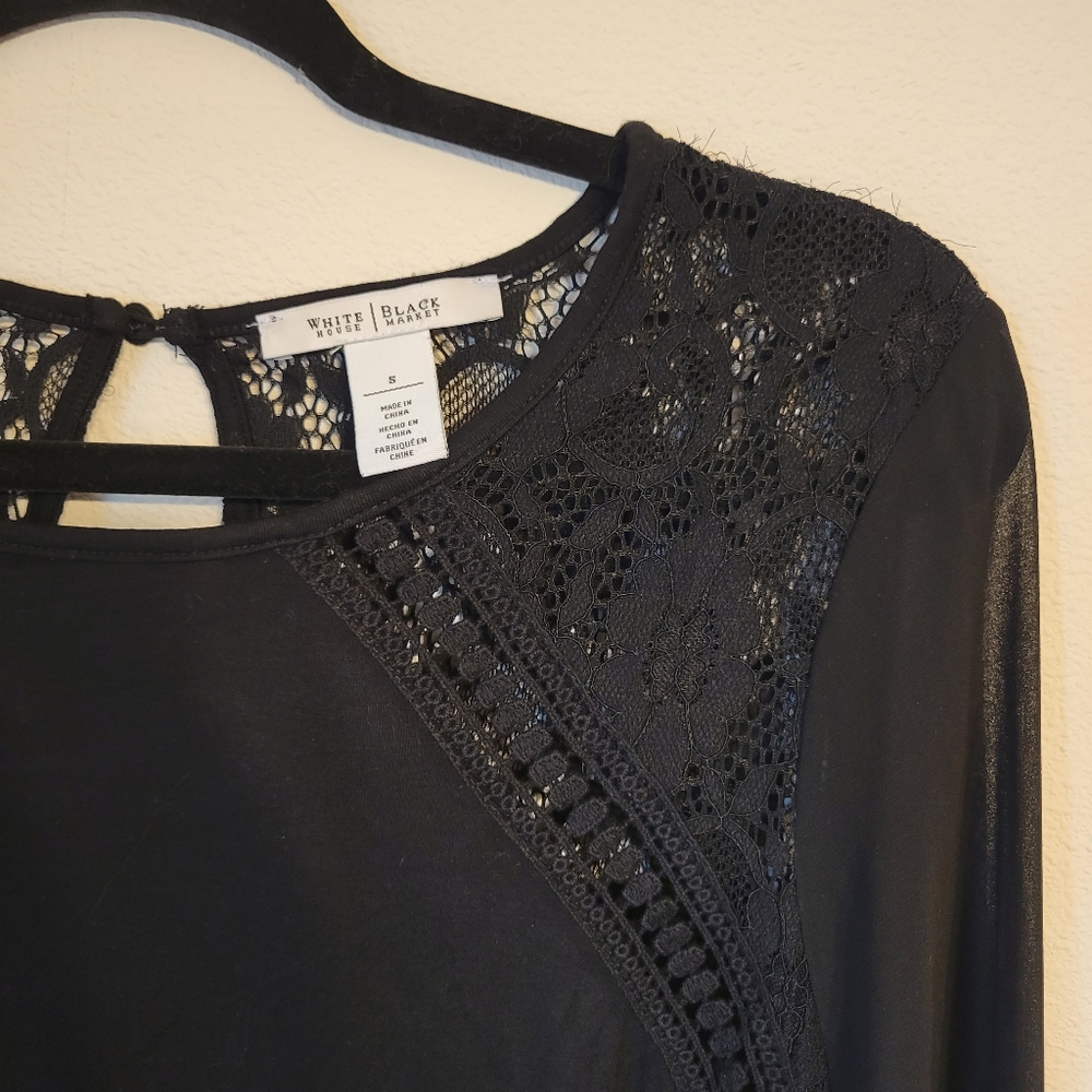 White House Black Market Black Bell Sleeve Lace Keyhole Womens Small Top Gothic